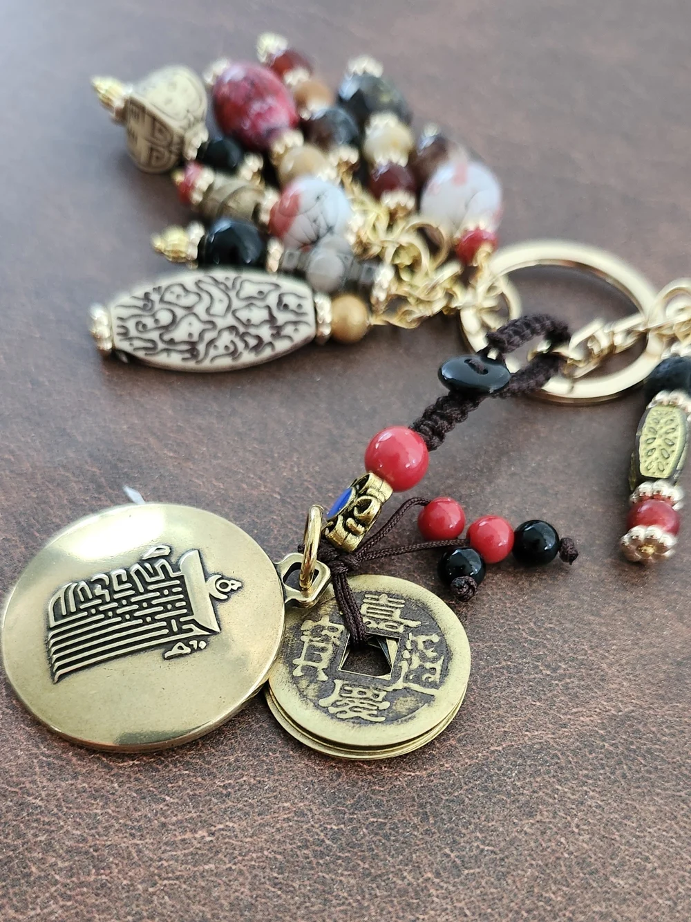 Chinese Feng Shui Purse Charm or Keychain Jasper Carnelian Handcrafted